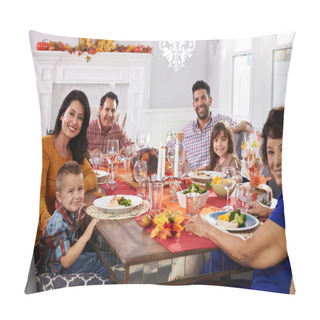 Personality  Family Enjoying Thanksgiving Meal At Table Pillow Covers