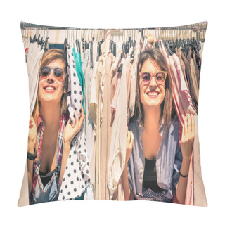 Personality  Young Beautiful Women At The Weekly Cloth Market - Best Friends Sharing Free Time Having Fun And Shopping In The Old Town In A Sunny Day - Girlfriends Enjoying Everyday Life Moments Pillow Covers