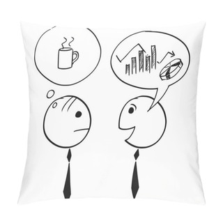 Personality  Two Businessman Talking About Charts And Coffee Pillow Covers