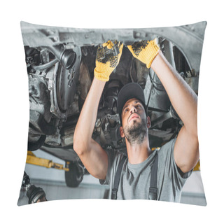 Personality  Professional Mechanic Repairing A Car In Auto Repair Shop Pillow Covers
