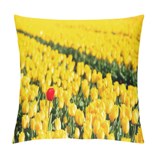 Personality  Yellow Tulips And One Red Standing Out Of The Crowd. Pillow Covers