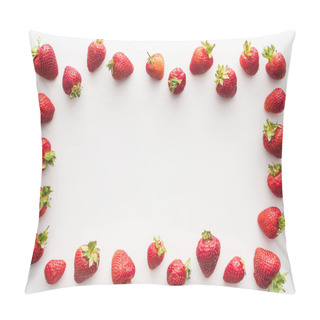 Personality  Top View Of Sweet And Fresh Strawberries On White Background  Pillow Covers