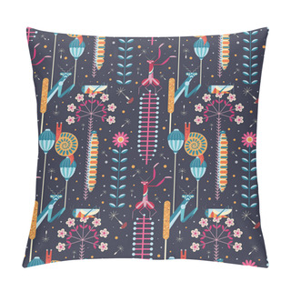 Personality Pattern With Insects And Flowers In Night Garden Pillow Covers