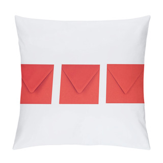 Personality  Close-up View Of Three Closed Red Envelopes Isolated On White Background Pillow Covers