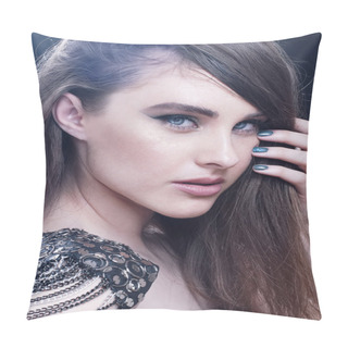 Personality  Fashion Beauty Girl Portrait With Make-up. Rocker Style. Pillow Covers