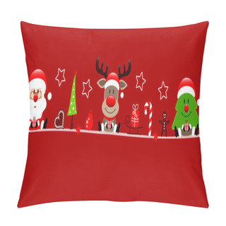 Personality  Banner Santa Reindeer And Tree Christmas Icons Red Pillow Covers