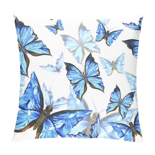 Personality  Beautiful Blue Summer Watercolor Butterflies On A White Background, Seamless Pattern Pillow Covers