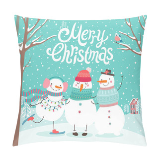 Personality  Cute Snowmen Hugging. Merry Christmas Card, Pillow Covers