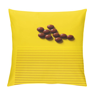 Personality  Top View Of Pile With Dark Round Shape Pills On Yellow And Textured Background  Pillow Covers