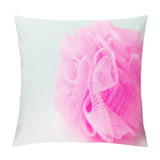 Personality  Close Up View Of Pink Mesh Washcloth On Grey Background Pillow Covers