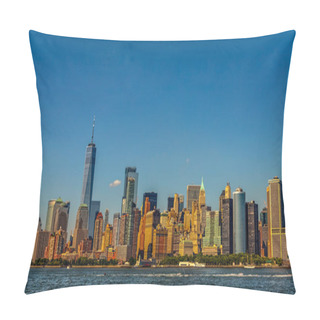 Personality  The Skyline Of New York City On A Hot Summer Day From The Upper Bay From A Ferry. Pillow Covers