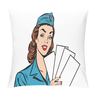 Personality  Girl Retro Stewardess With White Forms Brochure Ticket Pillow Covers