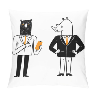 Personality  Office Living Business Ideas, Well Dressed Men Or Women, Their Heads Are Animals. Vector Illustration Hand Drawing Doodle Style Pillow Covers