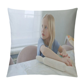 Personality  Girl Rolling Dough On Kitchen Table Pillow Covers