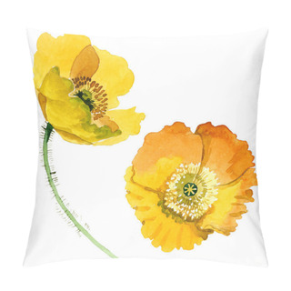 Personality  Yellow Poppy Floral Botanical Flowers. Watercolor Background Illustration Set. Isolated Poppies Illustration Element. Pillow Covers