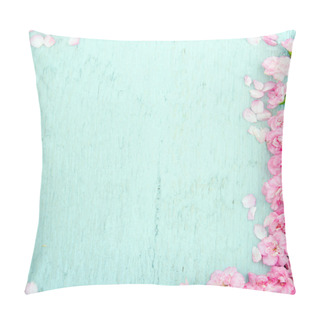 Personality Blue Wooden Background With Pink Flowers Pillow Covers