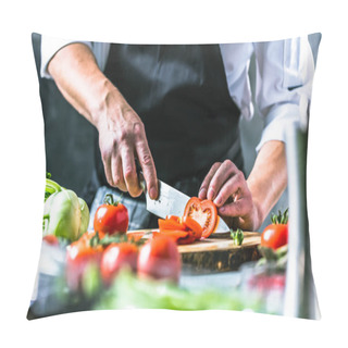 Personality  Chef Cook Preparing Vegetables In His Kitchen Pillow Covers