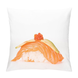 Personality  Nigiri Sushi With Salmon, Caviar And Avocado Isolated On White Pillow Covers