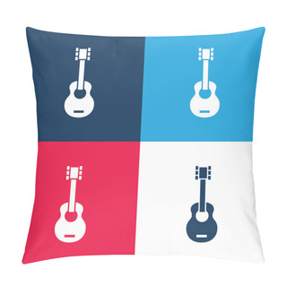 Personality  Acoustic Guitar Blue And Red Four Color Minimal Icon Set Pillow Covers