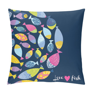 Personality  Cute Postcard With Decorative Fish. Pillow Covers