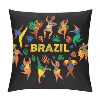 Personality  Brazil Carnival. Vector Illustration Of Funny Dancing Men And Women In Costumes Pillow Covers