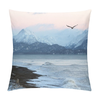 Personality  Alaskan Beach At Sunset With Flying Eagle Pillow Covers