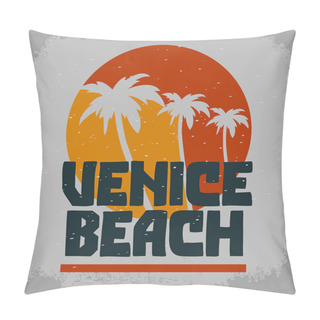 Personality  Venice Beach Los Angeles California Palm Trees  Label Sign  Logo Hand Drawn Lettering  For T Shirt Or Sticker Poster For Promotion Ads Vector Image Pillow Covers