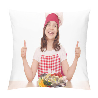 Personality  Happy Little Girl Cook With Fish And Thumbs Up Pillow Covers