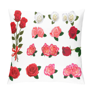 Personality  Set Of A Beautiful Roses On A White Background. Vector. Pillow Covers