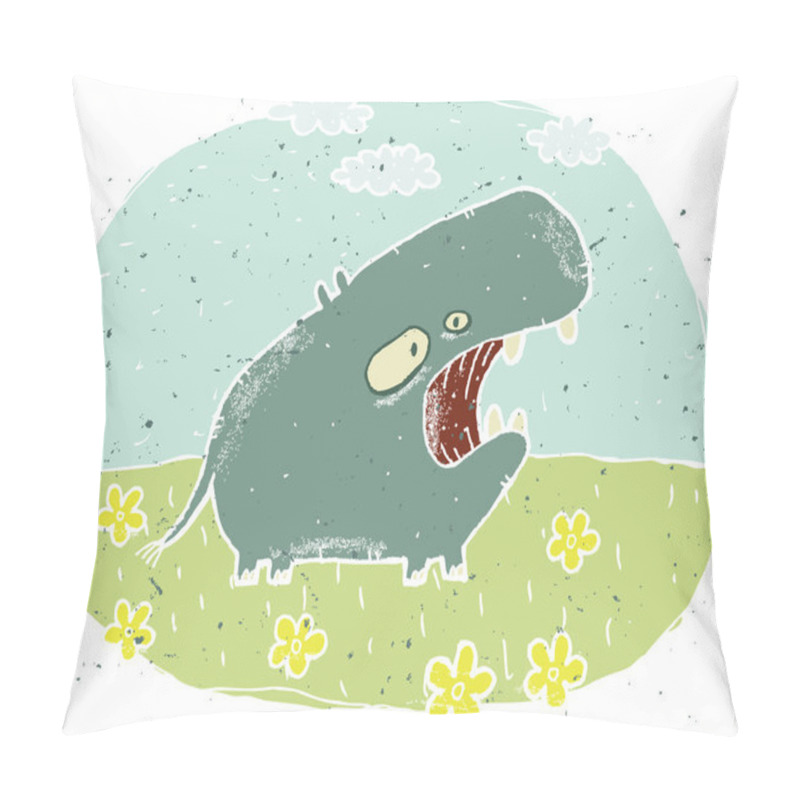 Personality  Hand drawn grunge illustration of cute hippo on background with pillow covers