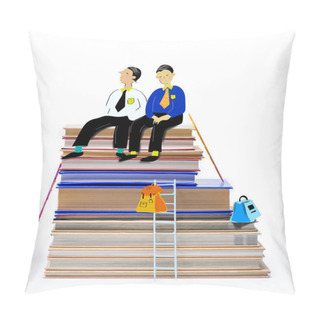 Personality  Pupils Sitting On Stack Of Books Pillow Covers