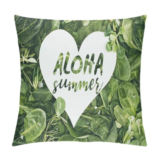 Personality  White Heart Symbol With Words Aloha Summer And Beautiful Wet Green Leaves Pillow Covers