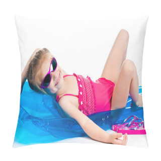 Personality  Cute Little Girl On An Inflatable Mattress Pillow Covers