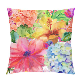 Personality  Abstract Watercolor Hand Painted Backgrounds With Magnolia, Hibiscus And Orchid. Pillow Covers