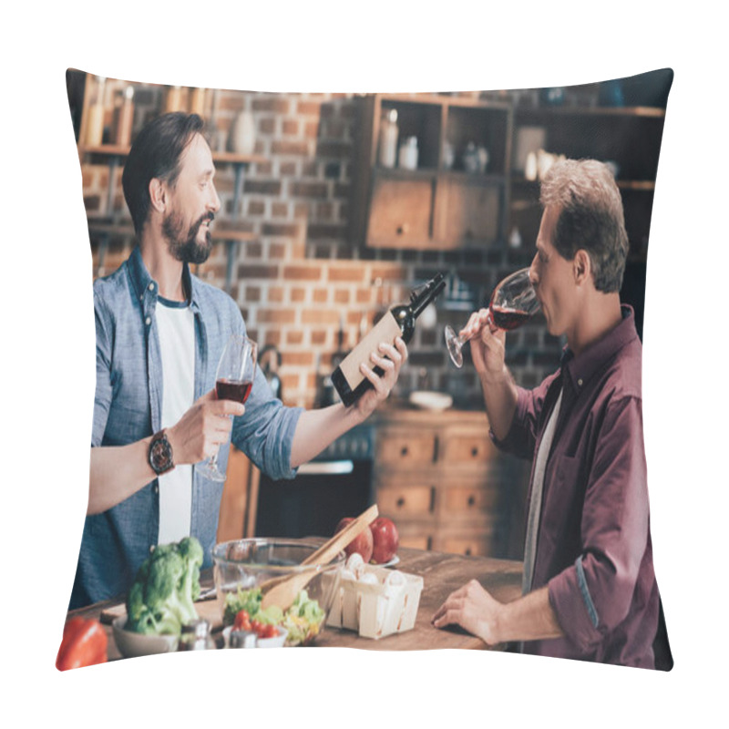 Personality  Men Drinking Wine In Kitchen Pillow Covers