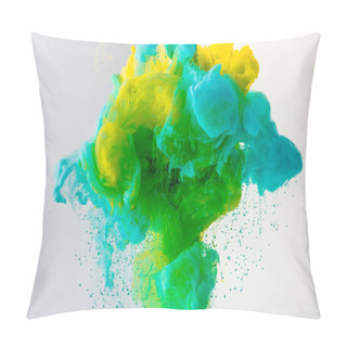 Personality  Wallpaper With Flowing Turquoise, Yellow And Green Paint In Water, Isolated On Grey Pillow Covers