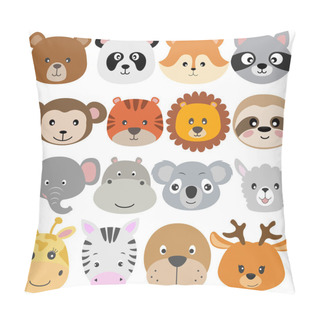 Personality  Cute Cartoon Animals Bear,koala, Fox, Raccoon, Monkey, Tiger, Sloth, Elephant, Hippo, Llama And Zebra Flat Style. Modern Poster For Prints, Kids Cards, T-shirts And Other. Vector Illustration Pillow Covers