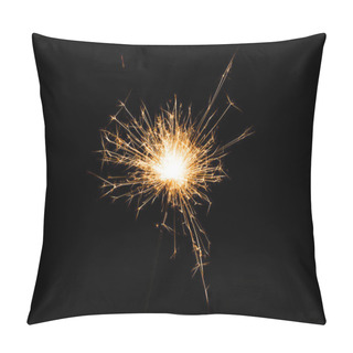 Personality  Close-up View Of Burning And Glowing Christmas Sparkler On Black Background Pillow Covers