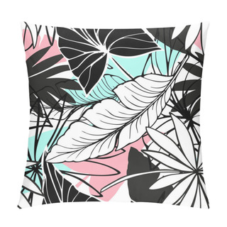 Personality  Vector Seamless Beautiful Artistic Bright Tropical Pattern With Banana, Syngonium And Dracaena Leaf, Summer Beach Fun, Original Stylish Floral Background Print, Fantastic Forest Pillow Covers