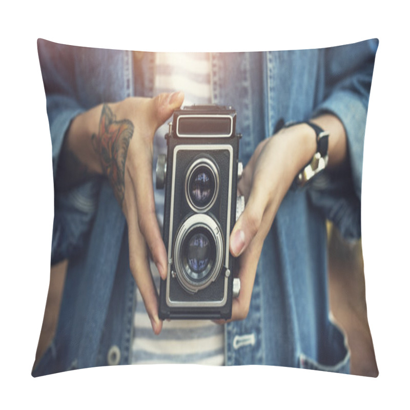 Personality  Vintage two lens camera pillow covers