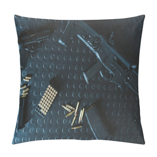Personality  Top View Of Gun And Rifle With Bullets On Table Pillow Covers