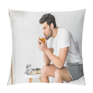 Personality  Handsome Man In Pajamas Drinking Tea In Bedroom Pillow Covers