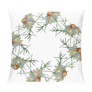 Personality Chamomiles With Green Leaves Watercolor Illustration Set, Frame Border Ornament With Copy Space Pillow Covers