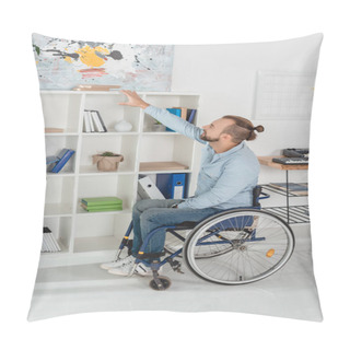 Personality  Man On Wheelchair Trying To Reach For Book Pillow Covers