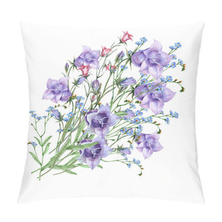 Personality  Watercolor Meadow Flowers. Bouquet  Bellflowers With Wildflowers On White Background. Floral Illustration. Pillow Covers