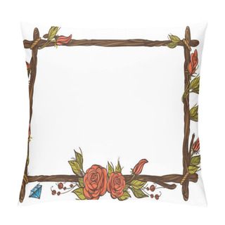 Personality  Rectangular Frame Made Of Branches With Roses And Flower Buds. Pillow Covers