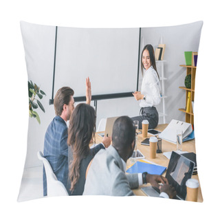 Personality  Partial View Of Multiethnic Business Team Having Business Meeting Together In Office Pillow Covers