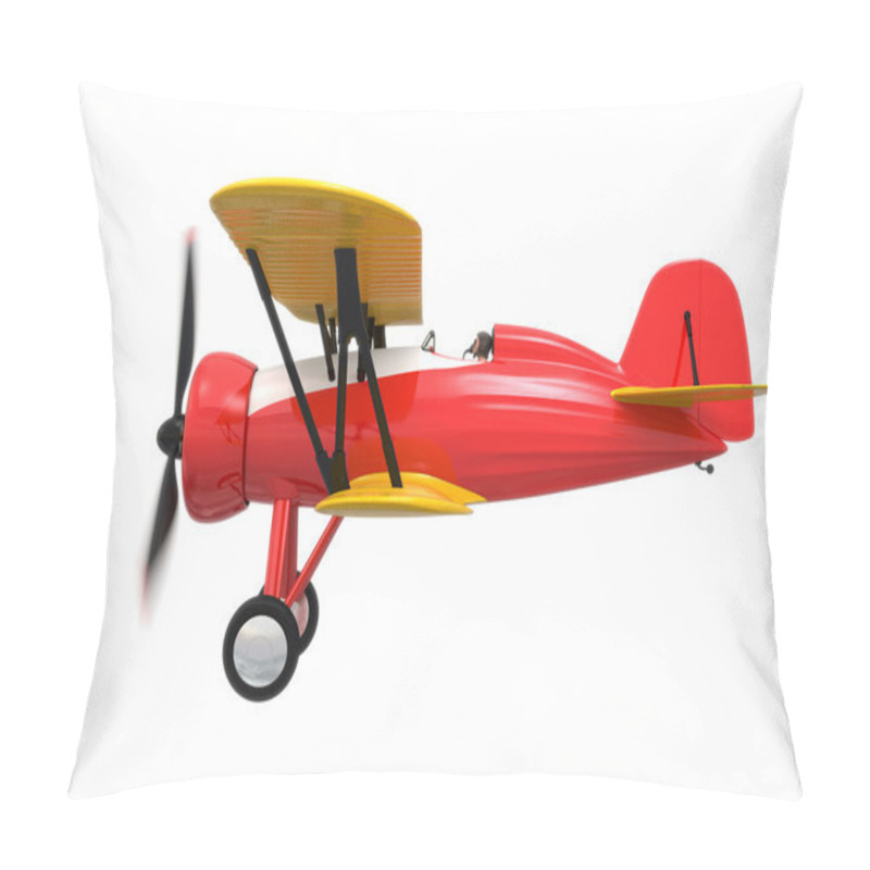 Personality  Side view of red and yellow biplane isolated on white background pillow covers