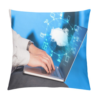 Personality  Hand Working With A Cloud Computing Diagram Pillow Covers