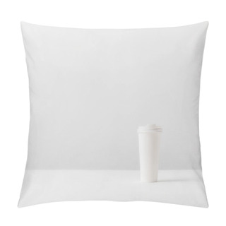 Personality  White Disposable Coffee Cup On White Tabletop Pillow Covers